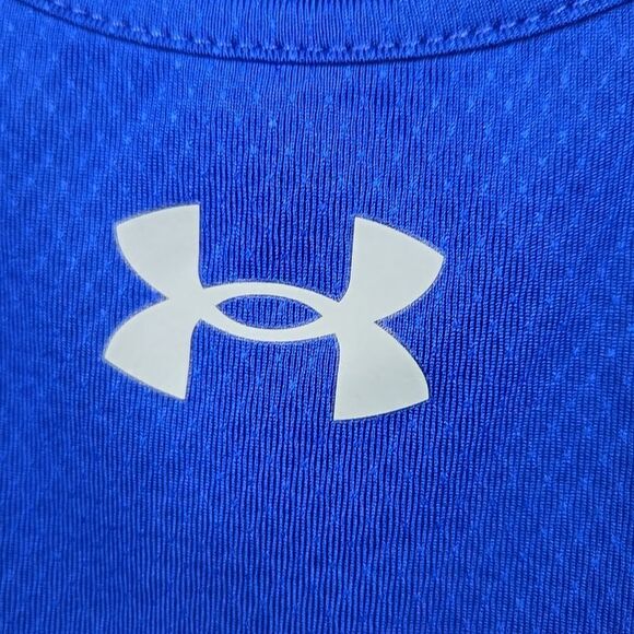 Under Armour Women's Game Time Tee Blue Mesh Racerback Tank Top Activewear UA - Picture 5 of 9